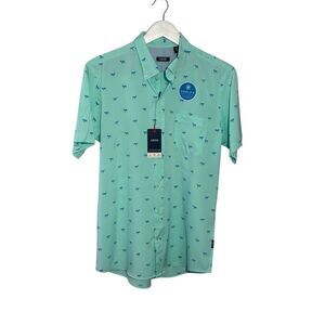 NWT IZOD Performance Cool mint green button down shirt with dog motif - M